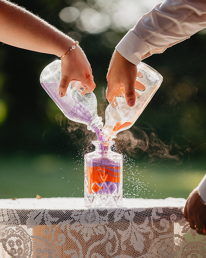 Two hands pouring together for a unity ceremony